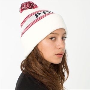 Vintage American Apparel Paris Varsity Beanie with Pom Pom